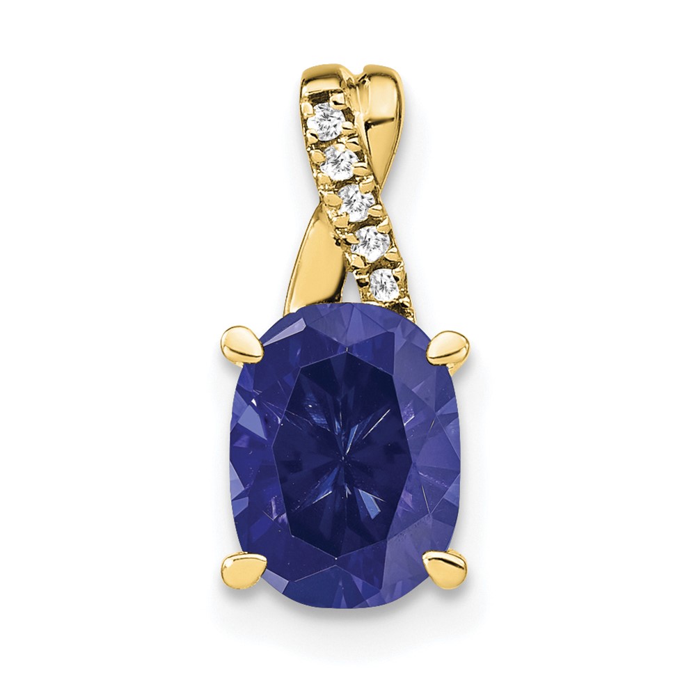 PM4235-CSA-003-1YA.jpg 10k Oval Created Sapphire and Diamond Pendant - Image 1