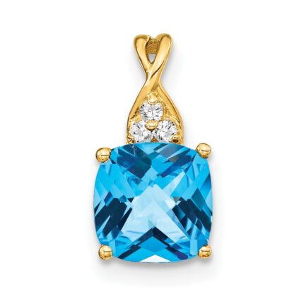 14k 7mm Cushion Checkerboard December/Blue Topaz and Diamond Pendant