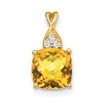 14k 7mm Cushion Checkerboard November/Citrine and Diamond Pendant