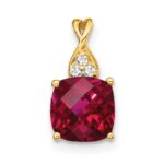 14k 7mm Cushion Checkerboard July/Lab Created Ruby and Diamond Pendant