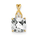 14k 7mm Cushion Checkerboard April/White Topaz and Diamond Pendant