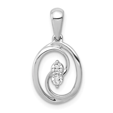 14k White Gold Polished 1/8 carat Diamond Oval Pendant