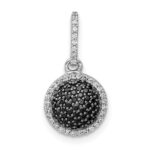 14k White Gold 1/3 carat White and Black Diamond Round Halo Cluster Pendant