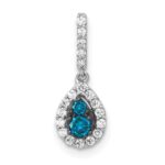 14k White Gold 1/4 carat Blue and White Diamond Teardrop Halo Pendant