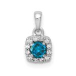 14k White Gold 1/3 carat Blue and White Diamond Square Halo Pendant