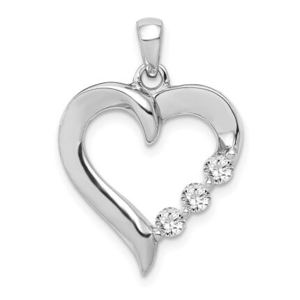 14k White Gold Three Stone 1/4 carat Diamond Heart Pendant