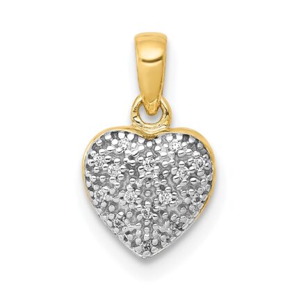 14k and White Rhodium Pave Diamond Heart Pendant