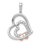 14k White and Rose Gold 1/15 carat Diamond Two Hearts and X Pendant - Image 3