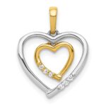 14kt Two-tone Dangling Heart in Diamond Heart Pendant