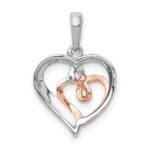 14k White and Rose Gold 1/20 carat Diamond Double Hearts Pendant - Image 3