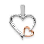 14k White and Rose Gold 1/20 carat Diamond Double Hearts Pendant - Image 3