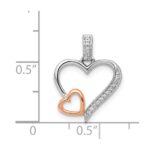 14k White and Rose Gold 1/20 carat Diamond Double Hearts Pendant - Image 4
