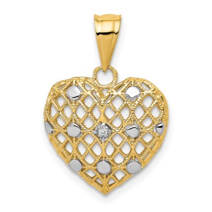 10k and White Rhodium 1/2pt Diamond Heart Pendant