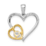 14k Two Tone 1/5 carat Lab Grown Diamond VS/SI+ G+ Complete Double Heart Pendant - Image 3