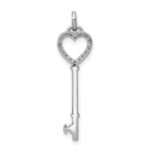 14k White Gold Polished 1/10 carat Diamond Heart Key Pendant - Image 3