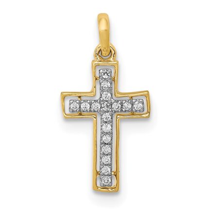 14k and White Rhodium 1/20 carat Diamond Cross Pendant