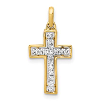 14k and White Rhodium 1/8 carat Diamond Cross Pendant