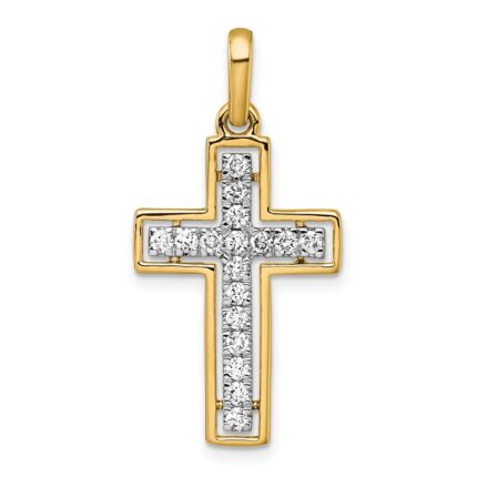 14k and White Rhodium 1/2 carat Diamond Cross Pendant