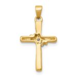 14k 3-Stone 1/20 carat AA Diamond Cross Pendant - Image 3