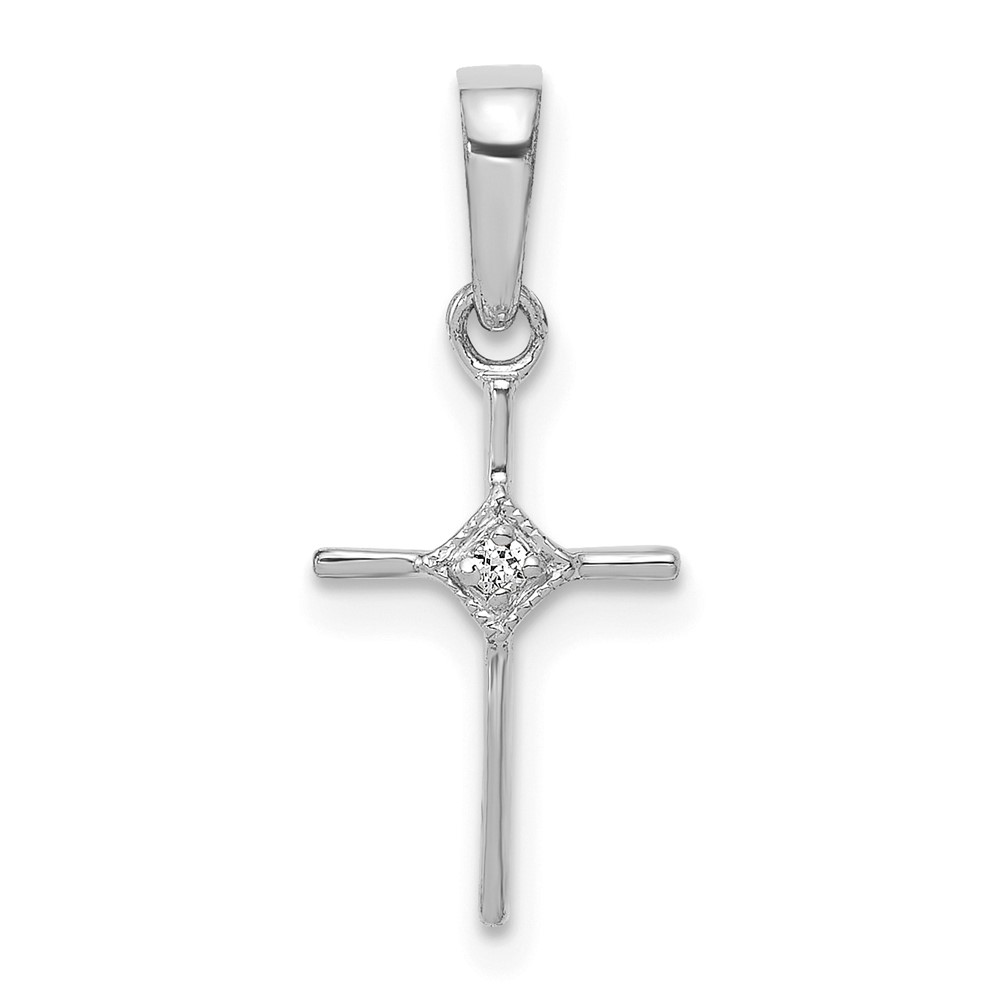 PM5026-001-WA.jpg 14k White Gold Small .01 carat Diamond Cross Pendant - Image 1