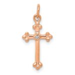 14k Rose Gold Small Diamond Budded Cross Pendant