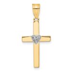 14k Two-Tone Diamond Heart Cross Pendant
