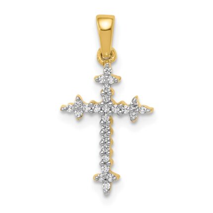 10K  1/10ct. Diamond Fleur de Lis Cross Pendant