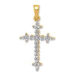 14k and White Rhodium 1/5 carat Diamond Fleur de Lis Cross Pendant