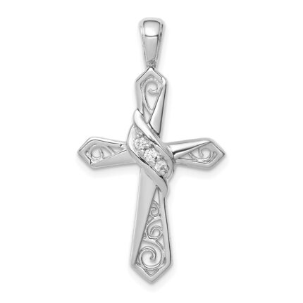 14k White Gold 1/20 carat Diamond Cross Pendant