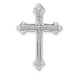 14k White Gold Polished 1/10 carat Diamond Budded Cross Chain Slide