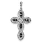14k White Gold 1/5 carat White and Black Diamond Cross Pendant