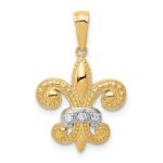 14k and White Rhodium Polished Diamond Fleur de Lis Pendant