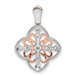 14k White Gold with Rose Rhodium 1/10 carat Diamond Vintage Pendant - Image 3