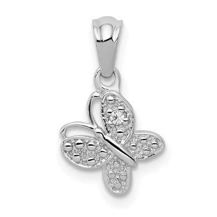 14k White Gold .01 carat Diamond Butterfly Pendant
