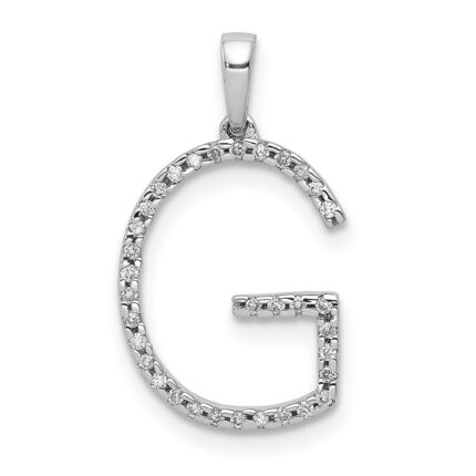 14K White Gold Diamond Letter G Initial Pendant