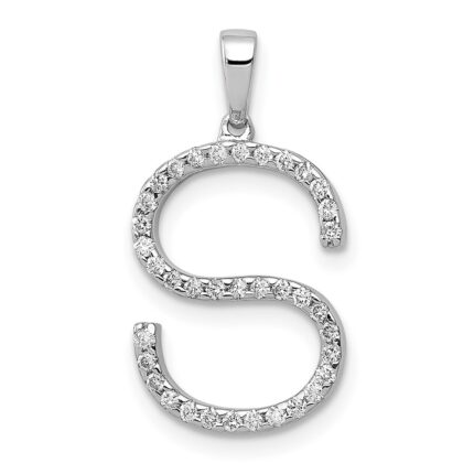 14K White Gold Diamond Letter S Initial Pendant