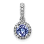 14k White Gold .69 Round Tanzanite and Diamond Halo Pendant
