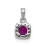 14k White Gold Diamond and .20 Ruby Square Halo Pendant - Image 3