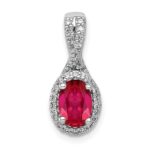 14k White Gold Diamond and Oval Ruby Halo Pendant Fits up to 2mm Regular/3mm Fancy or Reversible Omega
