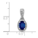 14k White Gold Diamond and Oval Sapphire Halo Pendant Fits up to 2mm Regular/3mm Fancy or Reversible Omega - Image 4
