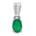 14k White Gold Diamond and Oval Emerald Pendant