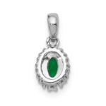 14k White Gold Diamond and Oval Emerald Halo Pendant - Image 3