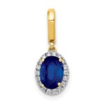 14k Diamond and Oval 1.05 Sapphire Halo Pendant