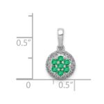 14k White Gold Diamond and Emerald Cluster Halo Pendant - Image 4