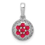 14k White Gold Diamond and .28 Ruby Cluster Halo Pendant