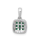 14k White Gold with Black Rhodium Diamond and .19 Emerald Cluster Square Halo Pendant - Image 3