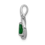 14k White Gold Diamond and Oval Emerald Halo Pendant - Image 2