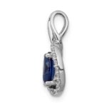 14k White Gold Diamond and .85 Oval Sapphire Halo Pendant - Image 2