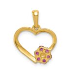 10k Diamond and Ruby Heart w/ Flower Pendant - Image 4