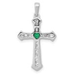 14k White Gold 1/5 carat Lab Grown Diamond VS/SI+ G+ and Lab Created Emerald Complete Cross Pendant - Image 3